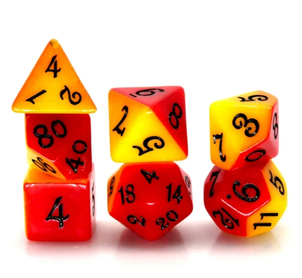 Half Yellow Half Red RPG Dice Set