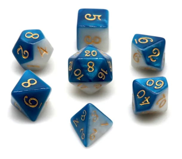 Half Blue Half White RPG Dice Set