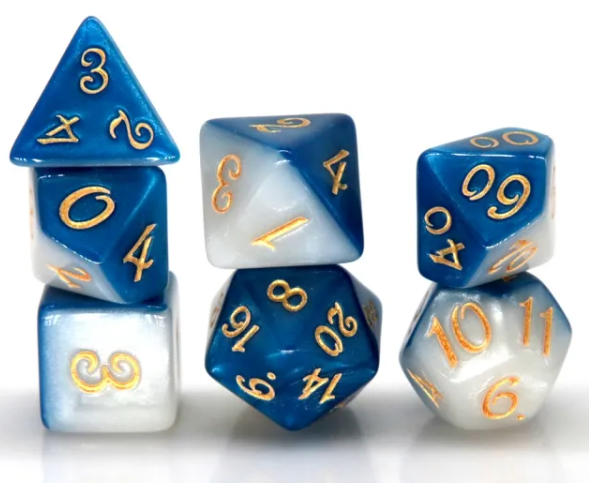 Half Blue Half White RPG Dice Set