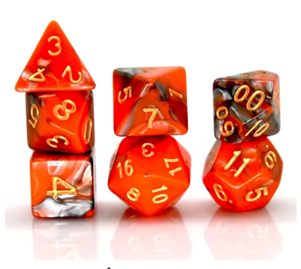 Orange and Silver RPG Dice Set