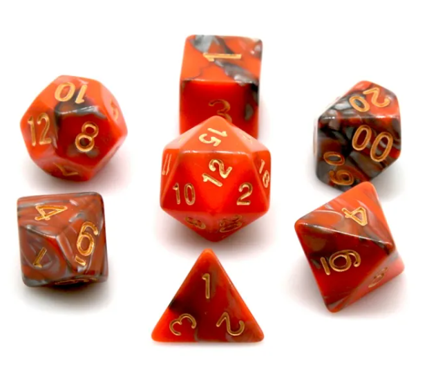 Orange and Silver RPG Dice Set