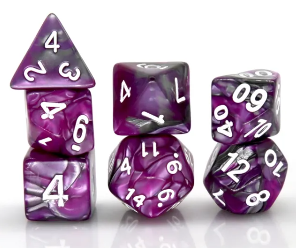 Purple and Silver RPG Dice Set