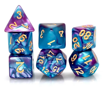 Blue and bright Purple RPG Dice Set