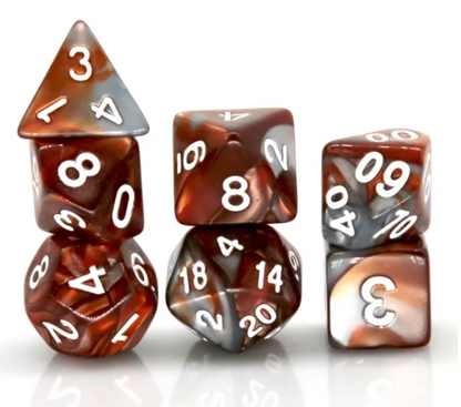 Brown and Silver RPG Dice Set