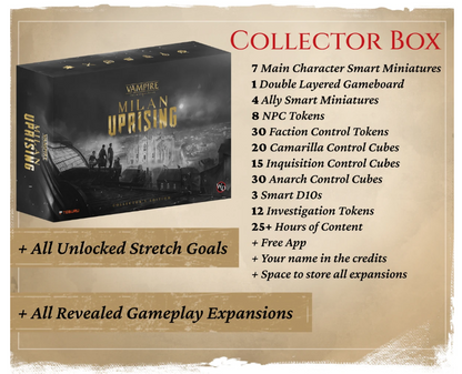 Vampire: The Masquerade - Milan Uprising All-In Upising Pledge + Stretch Goals + GF Exclusives Englisch, Deutsch, Französisch, Italienisch, Spanisch