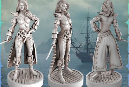 Rosetta Pirate Girls Ravi DnD Dungeons and Dragons Tabletop Wargame Miniature RPG NPC 3D