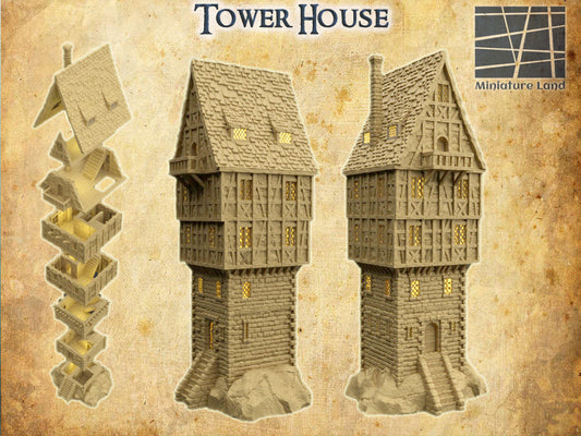 Tower House Medieval 3D Terrain Building Miniature Land DnD RPG Tabletop