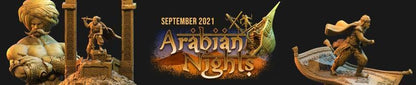 Sinbad auf Dioramabase mit Schiff und Monster Arabian Nights 1001 Nacht